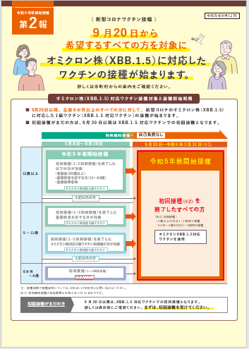 『新型コロナワクチン秋開始接種リーフレット（表）』の画像